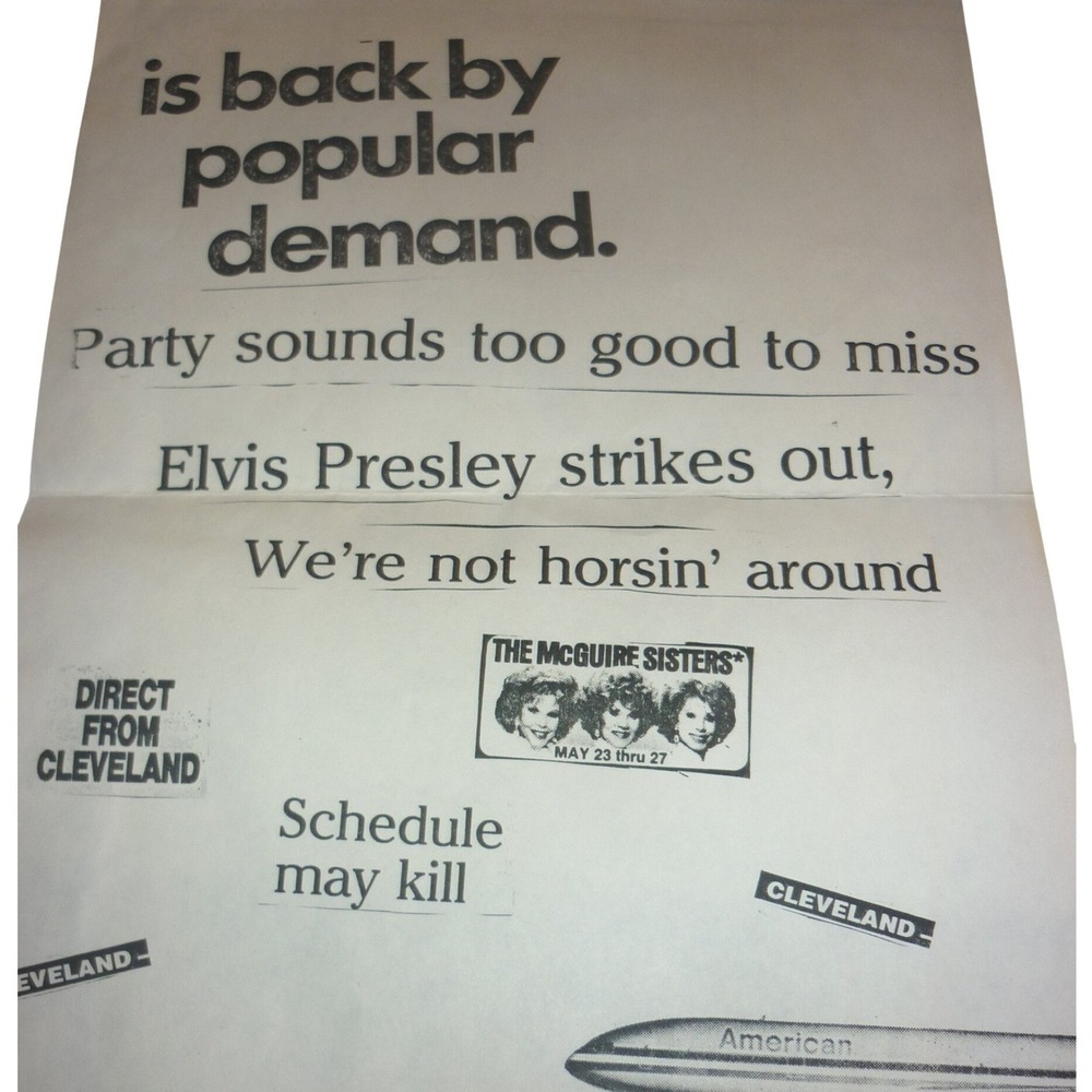 Vintage 70s Xerox Art Flyer Elvis Presley McGuire Sisters Cleveland Collage
